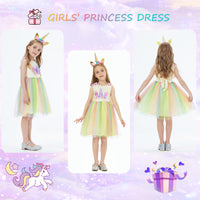 1 x RAW Customer Returns URAQT Girl s Unicorn Costume, 3pcs Girl s Princess Costume with Girl s Unicorn Dresses, Headband and Necklace, Girl s Costume for Daily or Cosplay, Girl s Halloween Costume for Carnival Party Wedding, 130cm - RRP €20.89