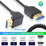 1 x RAW Customer Returns Duttek HDMI to 2.1 HDMI spiral cable 1.2m, down angle HDMI 2.1 cable ultra high speed 48Gbps, supports 8K 60Hz, 4K 120Hz, compatible with camera, camcorder, monitor TV, PS4 PS5, monitor, PC and more - RRP €17.59