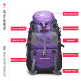 1 x RAW Customer Returns Bseash 50L Lightweight Waterproof Hiking Backpack, Outdoor Sports Daypack Multifunctional Travel Bag for Climbing Camping Travel Purple Without Shoe Compartment  - RRP €33.99