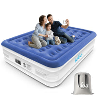 1 x RAW Customer Returns iDOO Inflatable mattress with inflation and deflation pump in just 3 minutes, for home, travel and camping, 203x152x46cm. Maximum weight 295Kg Double Bed , Blue - RRP €104.12