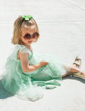 1 x Brand New AGQT Baby Girls Tulle Tutu Dress Sleeveless Butterfly Back Princess Dress Flower Girl Dresses Wedding Birthday Party Dress Christening Dress Light Green Size 6-12 Months - RRP €30.24