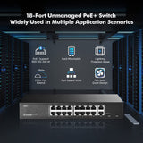 1 x RAW Customer Returns 16-Port PoE Switch, 10 100Mbps PoE Ports, 2 Gigabit Ethernet Uplink, IEEE802.3af at, Max 200W, VLAN PoE Extend 250m, Fanless Unmanaged Ethernet Switch with Rack Mount - RRP €86.99