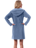 1 x RAW Customer Returns Morgenstern bathrobe ladies thin light zipper and hood blue hooded bathrobe XL cotton women soft terry short large sizes - RRP €39.95