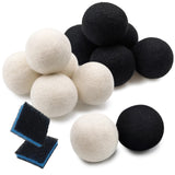 1 x RAW Customer Returns Daily Treasures 12Pcs Organic Wool Washing Balls with 2pcs Pet Hair Remover, Natural Wool Dryer Balls for Sensitive Skin, Reduce Wrinkles, White and Black  - RRP €20.16