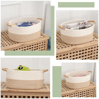 1 x RAW Customer Returns wintfarm 3pcs woven basket storage bathroom made of cotton rope, changing table organizer, storage bathroom, baskets storage, storage bathroom with handles white and khaki  - RRP €23.62