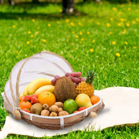 1 x RAW Customer Returns Holibanna Bamboo Fruit Basket with Fruit Fly Screen Fly Cover Serving Tray Food Cover Cover Bread Basket Cover Picnic Basket Woven Rattan Basket Basket for Snacks Vegetables Cake - RRP €30.24