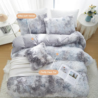 1 x RAW Customer Returns Menkala Plush Bed Linen 135 x 200 cm Gray White Warm Winter Long Hair Fluffy Duvet Cover Coral Fleece Flannel Fluffy Faux Fur Tie Dye Reversible Bed Linen Set 2 Pieces with Zip Pillowcases 80 x 80 cm - RRP €40.33