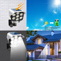 1 x RAW Customer Returns Solar lamps for outdoor use with motion detector, outdoor battery, pack of 2, outdoor lamp with remote control, 3 modes, LED spotlight, 77 LED solar lights, waterproof IP65 outdoor light for garden - RRP €30.2