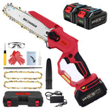 1 x RAW Customer Returns Mini chainsaw 6 inches, cordless chainsaw with battery and charger, with 2 x 24V 3.0Ah batteries brushless chainsaw, quick charger, automatic adjustment of the chain tension, tool-free red  - RRP €97.57