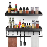 1 x RAW Customer Returns DBREAKS 2-piece spice rack wall, 40cm kitchen holder, with kitchen roll holder and 8 hooks, black spice rack hanging without drilling, stainless steel wall mounting wall organizer for spices cupboard door bathroom - RRP €27.22