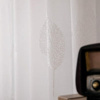 1 x RAW Customer Returns MIULEE curtains with white leaves pattern, beautiful embroidery transparent, decoration eyelet curtains for the living room, eyelet curtain transparent, set of 2 modern bedrooms, 2 x H245 x W140 cm - RRP €34.42