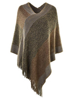 2 x Brand New Ferand Knitted Striped Asymmetrical Women s Poncho Shawl, Khaki, One Size Best Fit SL  - RRP €55.2