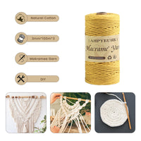 1 x RAW Customer Returns Macrame yarn 3mm x 100m, 3 pieces of macrame cotton yarn, natural cotton cord, craft cord, macrame accessories for DIY crafts, knitting, boho wall hanging decoration, dream catcher dark gray beige turmeric  - RRP €20.4