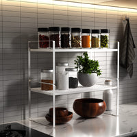 2 x RAW Customer Returns Kitchen shelf organiser, shelf insert, spice racks, metal stackable shelf, kitchen cupboard organizer storage, storage rack for kitchen cupboard, suitable for home and kitchen, set of 2 42.5 cm x 23 cm , white - RRP €48.36