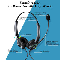 1 x RAW Customer Returns PChero Regular Trips Phones Headset, Hands-free Noise Cancelling Corded Binaural Headset Call Center Headphone with 4-Pin RJ9 Crystal Hea - RRP €20.0