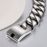 1 x RAW Customer Returns JewelryWe Jewelry Biker Men s Bracelet, 30mm Wide Stainless Steel Classic High Polished Curb Chain Bangle Bracelet Silver - RRP €43.34