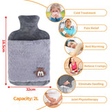 1 x Brand New Thick hot water bottle with cover and kangaroo pocket, 2L large bed bottle for children and adults, BPA free, odorless khaki  - RRP €11.84