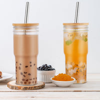 1 x RAW Customer Returns RHtvrll Pack of 2 Glasses with Lid and Straw, 22 Oz Bubble Tea Cups Reusable Mason Jar Drinking Glasses for Juice, Bubble Tea, Beer, Smoothie Drinking - RRP €16.49