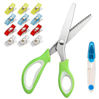 1 x RAW Customer Returns Pinking shears fabric scissors professional zig zag scissors fabric set, stainless steel serrated tailor s scissors with thread scissors and 12 pieces of fabric clips for fabric, strong, handicrafts, hobby tailors - RRP €10.07