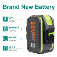 1 x RAW Customer Returns 20V 5.0Ah battery for Worx 18V 20V WA3553 ASUNCELL Li-Ion replacement battery for Worx electrical and garden tools Replacement for WA3551.1 WA3572 WX390 WX176 WX178 WU268 WX166.4 WX372.1 WX800 WX802 WX678 WX550 - RRP €39.89