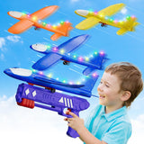 1 x RAW Customer Returns Airplane toy, children s foam airplane glider, styrofoam airplane throwing glider catapult children s toy gun with 4 foam airplanes full body LED  - RRP €19.99