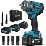 1 x RAW Customer Returns DURFICST 1000N.m Cordless Impact Wrench, 1 2 Brushless Impact Wrench Battery with Quick Charger 4 Sockets 2 Extension Rods, Car Impact Wrench for Household - RRP €159.34