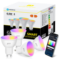 1 x RAW Customer Returns Aigostar Alexa Light Bulbs GU10 SL2 Smart LED Lamp 6.5W WiFi Light Bulb LED RGBCW 2700-6500K Dimmable, 26 Scene Mode, App Control, Compatible with Alexa Google Home, No Hub Required, 4 Pieces - RRP €34.99