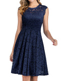 1 x RAW Customer Returns Meetjen Women s Formal Cocktail Dress Elegant Evening Dress Wedding Dress Knee Length Bridesmaid Midi Lace Dresses Navy L - RRP €42.31