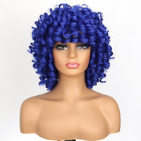 1 x RAW Customer Returns PORSMEER Afro Wig Women s Synthetic Large Curly Wig with Bangs Natural Hair for Women Men, Short Bob Wigs Blue for Halloween Cosplay Film Costume Wig - RRP €27.04