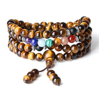 1 x RAW Customer Returns COAI Gift Ideas Unisex Mala Necklace Wrap Bracelet of 7 Chakras and Tiger Eye Tibetan Necklace - RRP €32.72