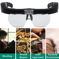 1 x RAW Customer Returns DXIA magnifying glasses, magnifying glasses head magnifier with 2 LED lights, headband magnifier with 4 interchangeable lenses, 1.5X 2.5X 3.5X 5.0X, 4 lenses, for reading, repair, watchmaking, sewing, crafts, black - RRP €18.5