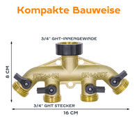 1 x RAW Customer Returns Diivoo 4-way water distributor, 4-way distributor, 3 4 inch water connection garden hose distributor, made of high-strength brass, suitable for irrigation computers, adjustable water flow - RRP €27.99