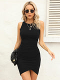 1 x RAW Customer Returns Laughido Summer Dress Wrap Dress Bodycon Mini Dress Casual Dress Women s Tight Short Tank Dresses Black, Large  - RRP €20.16