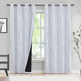 3 x RAW Customer Returns FMFUNCTEX Metallic Branch Opaque Curtains White Silver Foil Blackout Curtains with Eyelets Thermal Insulated Opaque Curtains for Living Room Bedroom White Silver, 132 245cm  - RRP €113.73