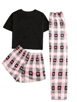 1 x Brand New GORGLITTER women s pajamas set of 3 short-sleeved pajamas plaid pajamas set shorts and pajama pants checked pajamas house suit nightwear pink L - RRP €34.99