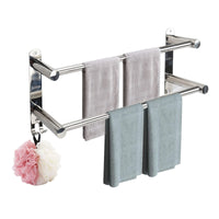 1 x RAW Customer Returns Towel holder without drilling wall mounting extendable 43-75CM stainless steel towel rail with hooks wall shelf suitable towel shelf bar for bathroom kitchen bath towel holder silver 2-layer  - RRP €19.15