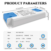 1 x RAW Customer Returns AGOTD LED transformer LED transformer 230V to 24V LED, DC 30 watt LED power supply driver LED driver constant voltage 30W for LED light strips, cabinet lights - RRP €12.1