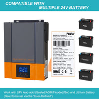 1 x RAW Customer Returns PowMr 2400W Solar Hybrid Inverter 24V DC to 220V 230V AC with 80A MPPT Solar Charge Controller Max. PV input 450V, work with 24V lead-acid and lithium batteries - RRP €332.75