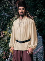 1 x RAW Customer Returns YBENLOVER Men s Medieval Shirt Stand-Up Collar Lace-Up Shirt Renaissance Victorian Viking Costume V-Neck Pirate Shirts L, Beige  - RRP €23.18