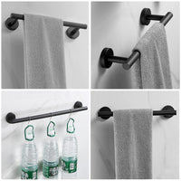 1 x RAW Customer Returns Linyoish 8 Piece Bathroom Accessories Set Stainless Steel Towel Bar, Toilet Paper Holder, Towel Ring, Robe Hook, Adhesive Hooks, Adhesive Razor Holder Black  - RRP €27.22