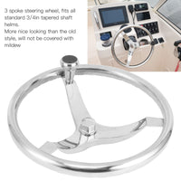 1 x RAW Customer Returns Boat Steering Wheel, 13.5 Inch Stainless Steel 3-Spoke Marine Steering Wheel Stainless Weatherproof Marine Hardware Accessories - RRP €135.69