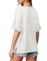 1 x RAW Customer Returns Beluring Women Tops Elegant Short Sleeve Blouse V Neck Loose T-Shirts White M - RRP €24.99