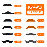 27 x Brand New XCOZU Self-Adhesive Mustache, 48Pcs Novelty Dress Up Adhesive Beards Fake Mustaches to Stick on for Party Decorations, Masquerade and Costumes - RRP €194.4