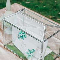 1 x RAW Customer Returns NCYP 26x15x20cm Silver Glass Card Box with Slot and Lock for Birthday Party, Handmade Geometric Card Holder, Home Decoration, Plant Terrarium Only Glass Box and Lock  - RRP €47.02