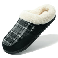 6 x Brand New NewDenBer Slippers Men Women Memory Foam Warm Comfortable Soft Plush Lined Non-Slip Winter Slippers 41 42 EU, Black Plaid  - RRP €154.32