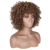 1 x RAW Customer Returns PORSMEER Curly Afro Wig Brown Natural Synthetic Hair with Bangs for Women Shoulder Length Afro Kinky Curly Bob Wig Volume for Black Women, 14 Inches - RRP €25.99