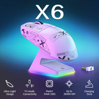 1 x RAW Customer Returns VGN Game Power Attack Shark X6 Superlight Wireless Gaming Mouse with RGB Charging Station, 49g Ultralight Mouse, PixArt PAW3395 Sensor, 26000DPI, 2.4G BT Wired, Griptape Set, G502, PC Mac, White - RRP €58.99