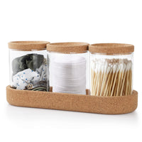 1 x RAW Customer Returns Anhow 3 Pack Glass Cotton Swab Container, Cork Cotton Pads Storage Cosmetic Organizer with Base Holder for Cotton Balls Cotton Swabs Round Cotton Pads Dental Floss Makeup Sponges - Transparent - RRP €19.67