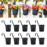 1 x RAW Customer Returns KINGLAKE Hanging flower pots made of metal, black, pack of 10 garden pots for balcony, fence, garden, wall, robust hanging pot with removable hook, 10 x 10 x 8 cm - RRP €21.99