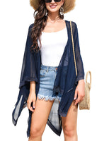 10 x Brand New Irevial Summer Cardigan Ladies Lightweight Beach Jacket Women L Bikini Cover Loose Cardigan With Lace 3 4 Sleeve Casual Boho Beach Poncho Pareo Beachwear Navy Blue - RRP €100.7